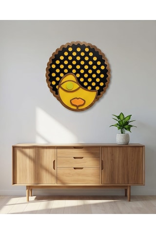 Afro Saçlı Modern Mdf Ahşap Duvar Maskı - Dekoratif Picasso Tarzı Duvar Sanatı 1