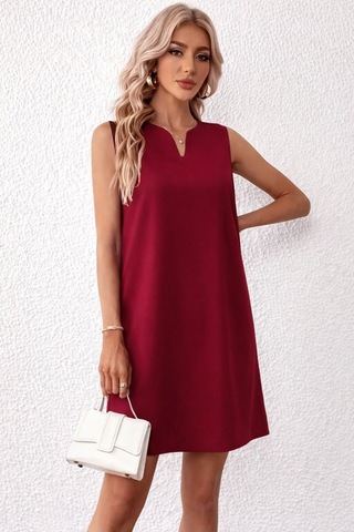 Efnaz Style Kadın Askılı V Yakalı Mini Ithal Krep Elbise Bordo