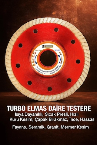 Proalet Turbo Elmas Daire Testere, Fayans, Seramik, Granit, Mermer Kesim İçin, 115 Mm Boy, 22.2 Mm Delik, 1.4 Mm Kalınlık, Isıya Dayanıklı, Sıcak Presli, Hızlı Kuru Kesim, Çapak Bırakmaz, İnce, Hassas