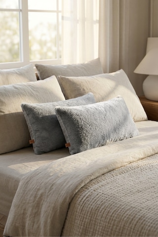 İskandinav 2'li Kırlent Kılıfı Modern Dekoratif Salon Koltuk Yastık Kılıfı 28x50 cm Teddy Puffy Gri