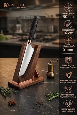 Black Copper 4 Lü Mutfak Bıçağı Et Ekmek Sebze Mutfak Şef Bıçak Seti Mft-854 Siyah