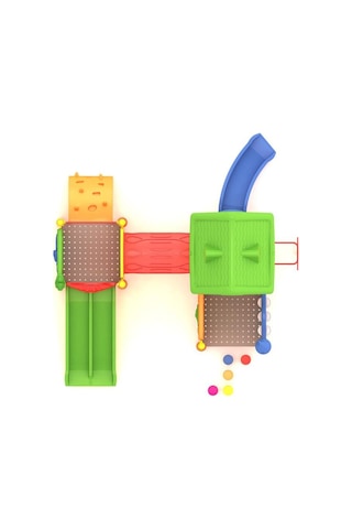 Çocuk Oyun Grubu, 6x5m İki Kaydıraklı Ev Çatılı -70 Çok Renkli