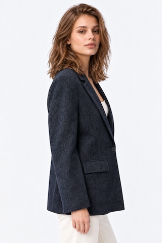Mixray 4969 Kadın Kadife Dokulu Tek Düğmeli Blazer Ceket Lacivert