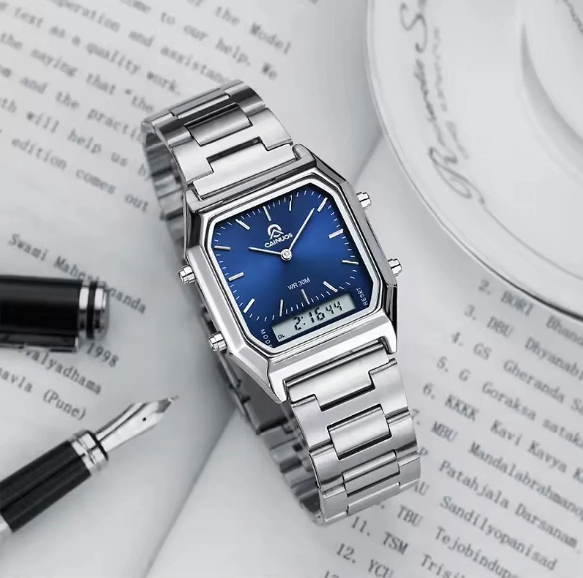 Caınuos Dijital Analog Erkek Kol Saati Gümüş Renk Gri