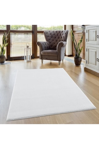 Vl Comfort Peluş Halı Gri Overloklu Beyaz