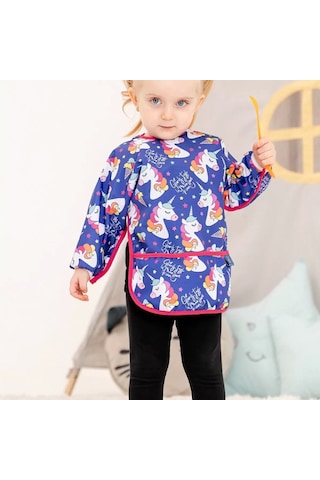 Candar Unicorn Desenli Sıvı Geçirmez Uzun Kol Aktivite Ve Mama Önlüğü 6-24 Ay Standart Lacivert