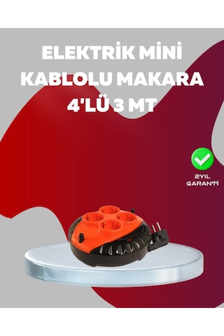 3 Metre Kablolu 4 Lü Kırmızı Priz Makara Normal