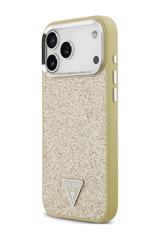 Apple Uyumlu iPhone 17 Pro Max Kılıf Guess Lisanslı M-safeli Metal Kamera Çerçeveli Üçgen Logolu Glitter Gold Gold