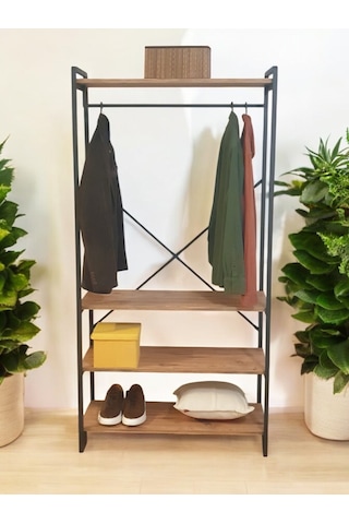 Metal Gardırop Çam Renk Ahşap Raflı Dolap Matkapsız Kolay Kurulum Siyah