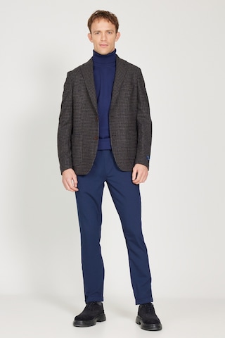 AC&Co / Altınyıldız Classics Erkek Kahve Lacı Slim Fit Dar Kesim Mono Yaka Desenli Yünlü Ceket Kahve Lacı