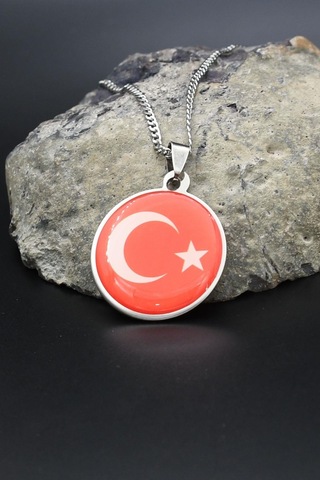 Ay Yıldızlı - Ay Yıldız Kolye Paslanmaz Çelik Zincir 902286 Gümüş