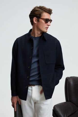 Grimelange VAREX Erkek Yuvarlak Yaka Basic Slim Fit Triko Mavi Kazak