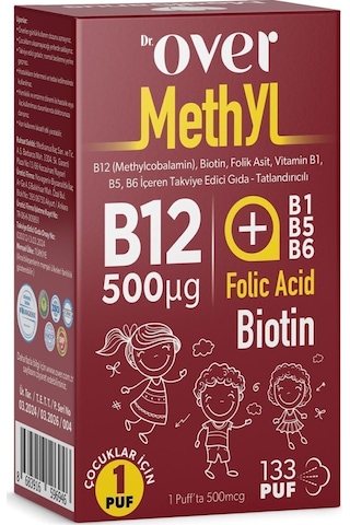 Dr. Over B12 Plus Biotin Folik Asit Vitamin B1 B5 B6 İçeren Takviye Edici Gıda 3 x 20 ML