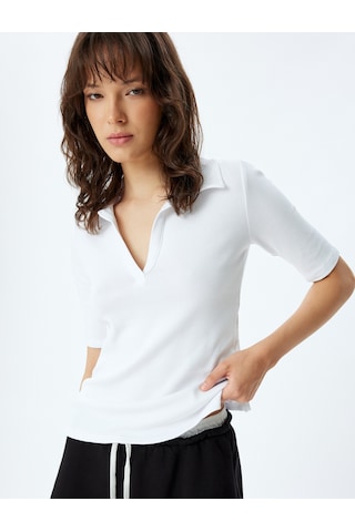 Koton Polo Tişört Fitilli Kısa Kollu Pamuklu Slim Fit Beyaz 4sak50012uk