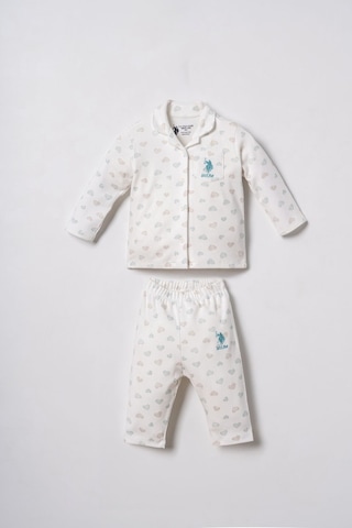 U.S. Polo Assn. Nakışlı Kız Bebek Cute Hearts Beyaz Gömlek Pijama Takımı Usb3203-c-v1 Usb3203-c-v1