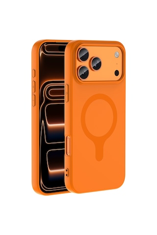 İphone 18 Pro Max Kılıf M-safe Şarj Özellikli Zore Aris Silikon Kapak - Turuncu