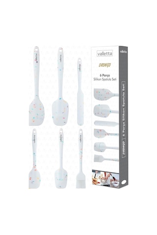 Valletta Drongo 6'li Spatula Set Beyaz Renkli Noktalı Genel