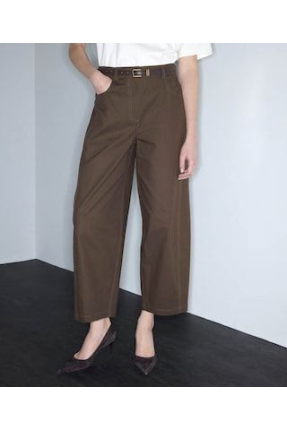 İpekyol Dokulu Barrel Fit Kahverengi Kadın Pantolon Iw6260003203