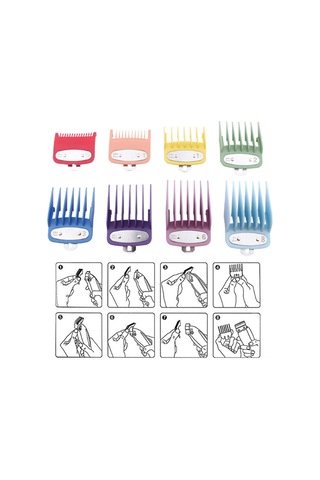 Vkemall 8 Renkli Farklı Uzunluklu Saç Kesim Rehberi Taramaları Seti - Saç Makinesi Aksesuarı 1.5mm-19mm