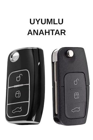 Ford Focus Mk2 Fiesta C-max Courier Mondeo Courier Ecosport B-max 3 Buton Nano Anahtar Kılıfı Siyah