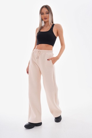 Kallima Bej Kışlık Şardonlu Yüksek Bel Bol Paça Eşofman Altı Bej