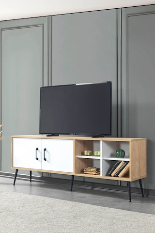 3611 Şile Metal Ayaklı Metal Kulplu 160 Cm Tv Ünitesi - Beyaz Safir Beyaz - Safir