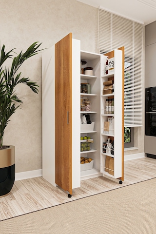 Asra Trend MK-05 %100 MDF 80x180 cm Çok Amaçlı Mutfak Kiler Dolabı Kapak İçi Raflı Erzak Dolabı Beyaz Petra