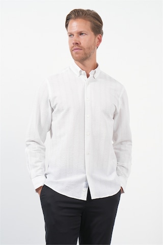 İmza Beyaz-kahverengi Yumuşak Yaka Uzun Kol Slim Fit Pamuklu Gömlek 1004260260 Beyaz - Kahverengi