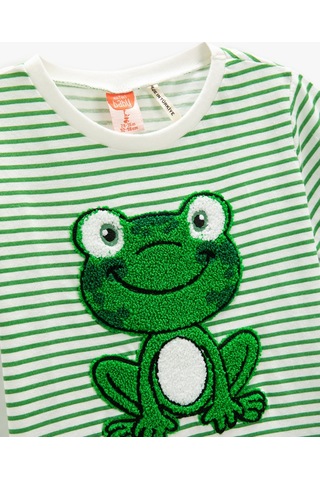 Koton Çizgili T-shirt Kurbağa Aplike Detaylı Kısa Kollu Bisiklet Yaka Deve Tüyü 3smb10012tk 3SMB10012TK120 Taba