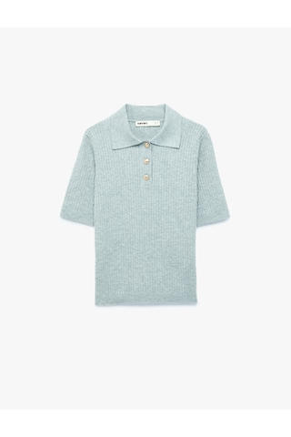 Koton Regular Fit Kısa Kollu Polo Yaka Triko Kazak Gri 7wak90215ht