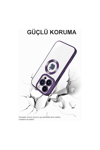Apple Uyumlu iPhone 15 Kapak Yanları Renkli Lens Korumalı Logo Gösteren Şeffaf Luxury Silikon Kılıf