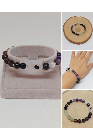 Doğal Taş Nazar Ve Kötü Enerjiden Korunma Bilekliği 8mm Unisex 55768 Çok Renkli
