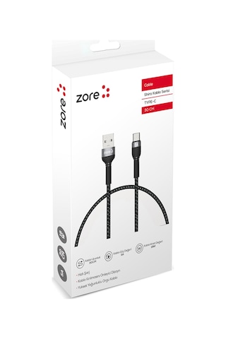 Siyah Shira Serisi Type-c Usb Kablo 30 Cm-zore
