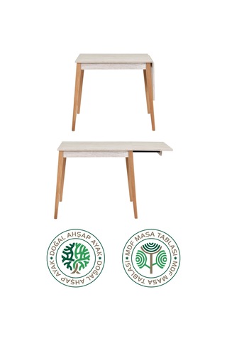 Vilinze Avanos Mdf Traverten Katlanır Ahşap Mutfak Masası - 70x80 Cm