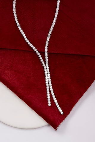 925 Ayar Gümüş Rodyumlu Full Zirkon Taşlı Çift Sıra Su Yolu Bayan Kolye