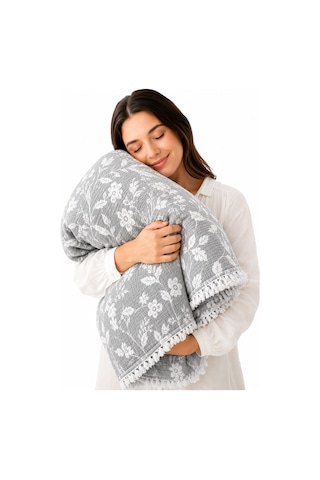 Bloomy Müslin Yatak Örtüsü Pike Çift Kişilik Yumuşak Dokulu Nefes Alan 4 Mevsim Örtü 230x250 Çeyiz&günlük Gri