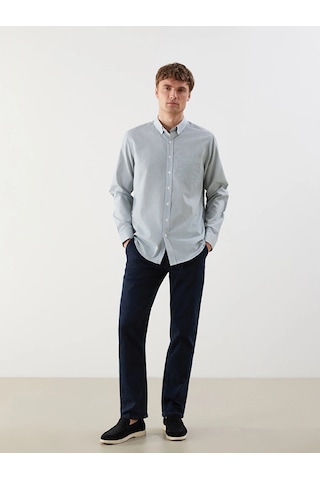 Lcwaıkıkı Classic Yeşil Regular Fit Uzun Kollu Çizgili Poplin Erkek Gömlek