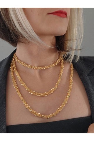 Top Zincir Modüler Örme Çelik Zincir Uzun Konsept Altın Kaplama Gold Renk Kolye