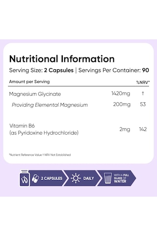 Magnesium Glycinate Bisglycinate + Added Vitamin B6 - 1422 Mg 180 Kapsül
