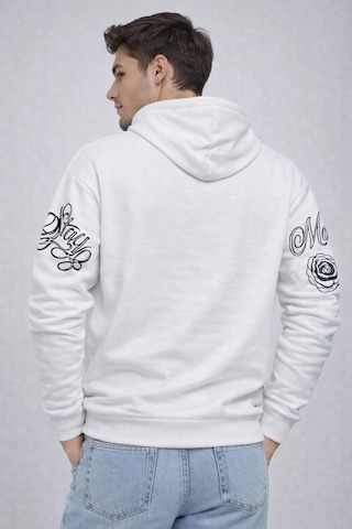 Novalisse Erkek 3 İplik Pamuklu Kapüşonlu Baskılı Sweatshirt Hoodie - Beyaz Çoklu Renk