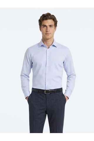 Kip Mavi Slim Fit Uzun Dokuma Klasik %100 Pamuk Gömlek