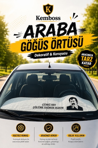 Beyaz Müslüm Gürses Baskılı Araç Göğüs Koruyucu Örtüsü