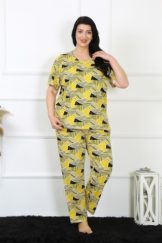 Akbeniz Kadın 5xl-6xl-7xl-8xl Büyük Beden Kısa Kol Pijama Takım 75007-sarı Sarı