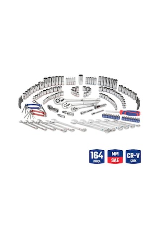 Workpro Wp202530 1/4' 3/8 1/2' Metrik/inç 164 Parça Cr-v Ağır Hizmet Lokma Ve Kombine Anahtar Takımı
