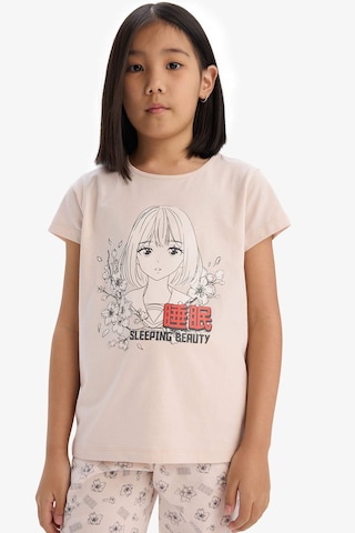DeFacto Kız Çocuk Pijama Takımı Baskılı Kısa Kollu Üst Beli Lastikli Uzun Alt E0542A825SMPN447 Pembe