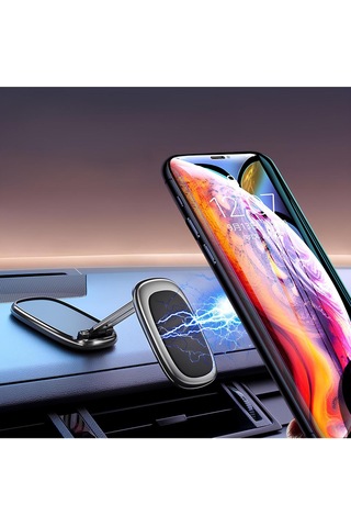 360 Dönebilen Araç İçi Telefon Tutucu Magsafe Özellikli Masa Üstü Lüks Telefon Tutucu Siyah