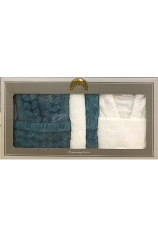 Royam Fecr %100 Pamuk Kadife Aile Bornoz Seti Antrasit