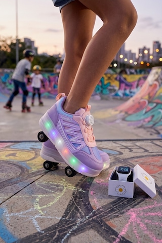 Muggo Sky Çocuk Işıklı Patenli Tekerlekli Sneaker Spor Ayakkabı Lila
