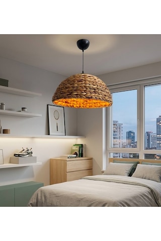 İma Organik El Örmesi Avize - Muz Ağacı Lifli Modern Sarkıt 40 Cm E27 Duy Ahşap
