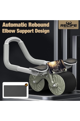 Relife Ab-04 Ab Roller Dirsek Destekli Karın Çalıştırıcı, Otomatik Geri Tepme Özellikli, Diz Matlı Karın Kası Çalıştırıcı, Erkekler Ve Kadınlar Için, Karın Kası Antrenmanı, Çift Tekerlekli